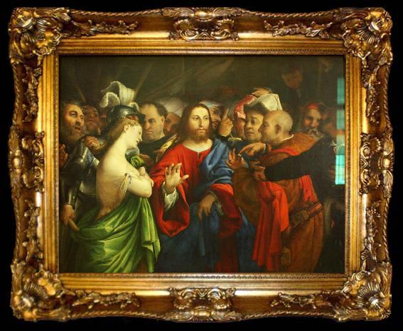 framed  Lorenzo Lotto The adulterous woman., ta009-2